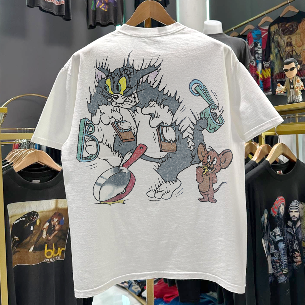 90s Tom & Jerry Grail Ultra Rare Washed White T-Shirt