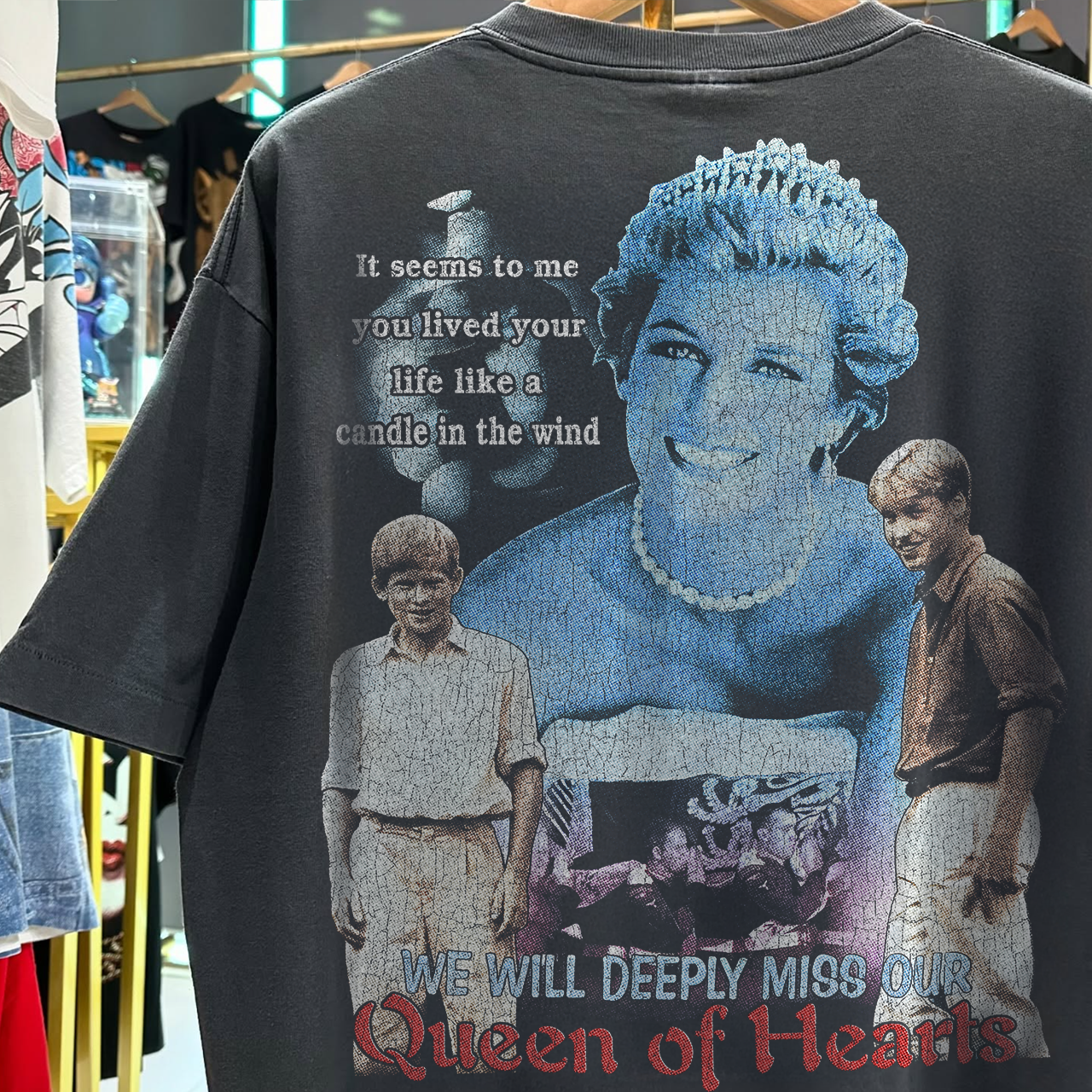 1997 Diana Princess Of Wales Grail Washed Black Rap T-Shirt