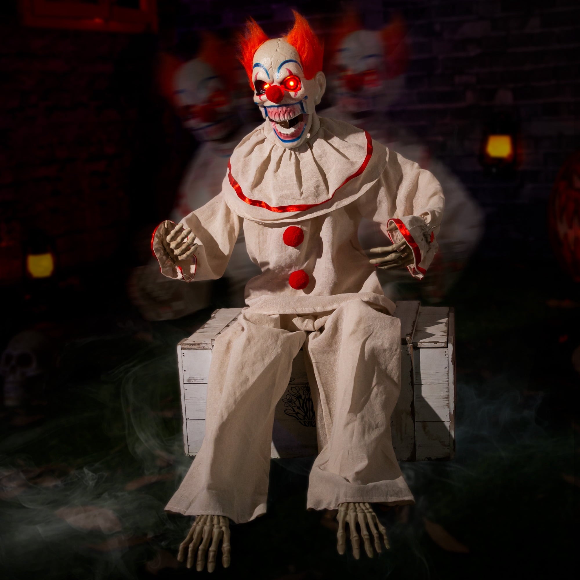 Halloween Animatronic Sitting Clown Animated Decorations - Sound Activated with Creepy Sound, Light Up Eyes, Scary Move, Haunted House Holiday Spooky Decor Horror Prop, for Indoor Outdoor
