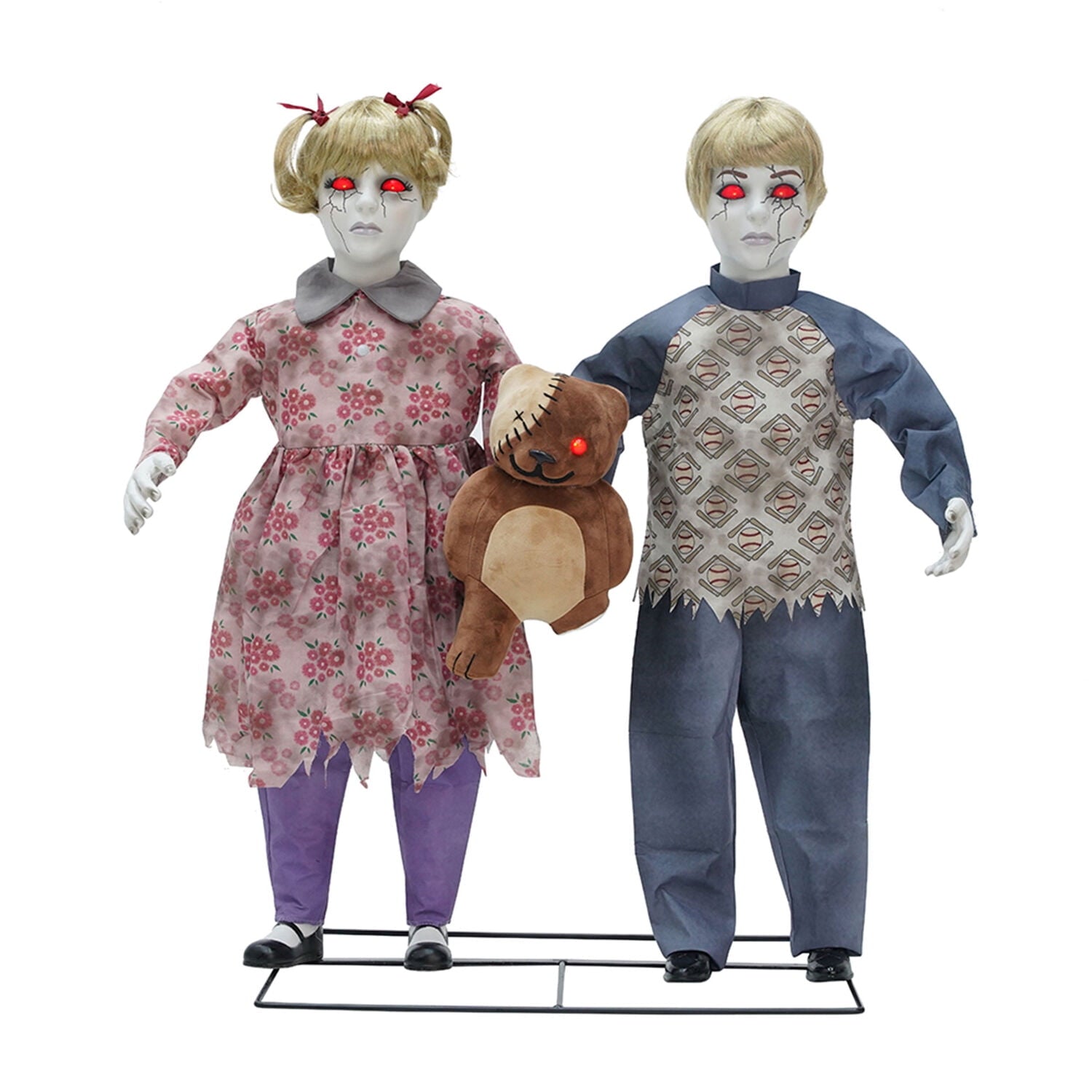 Apocalypse Twins Halloween Animatronics with Red Eyes & Head Sync, 3-Ft
