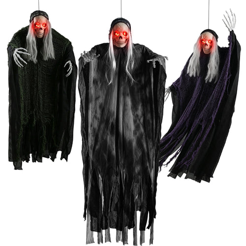 3 Pack Hanging Skeleton Ghosts for Halloween Decorations Outdoor, Grim Reaper for Halloween Decor