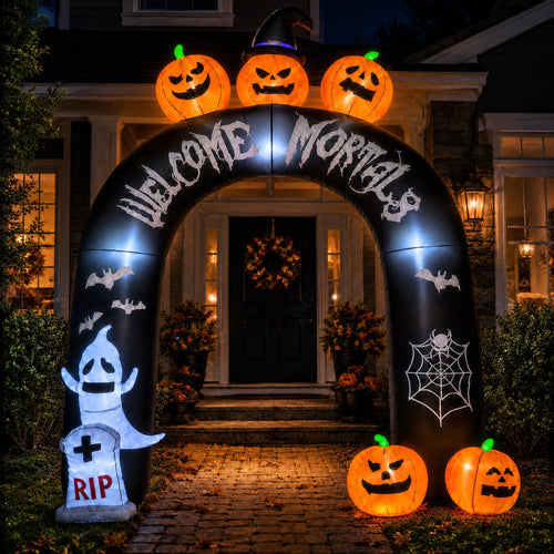 10FT Halloween Inflatable Arch for Outdoor Decor, LED Lighted Scary Archway with Ghost & Pumpkin, Blow Up Yard Decoration for Haunted Party Graveyard