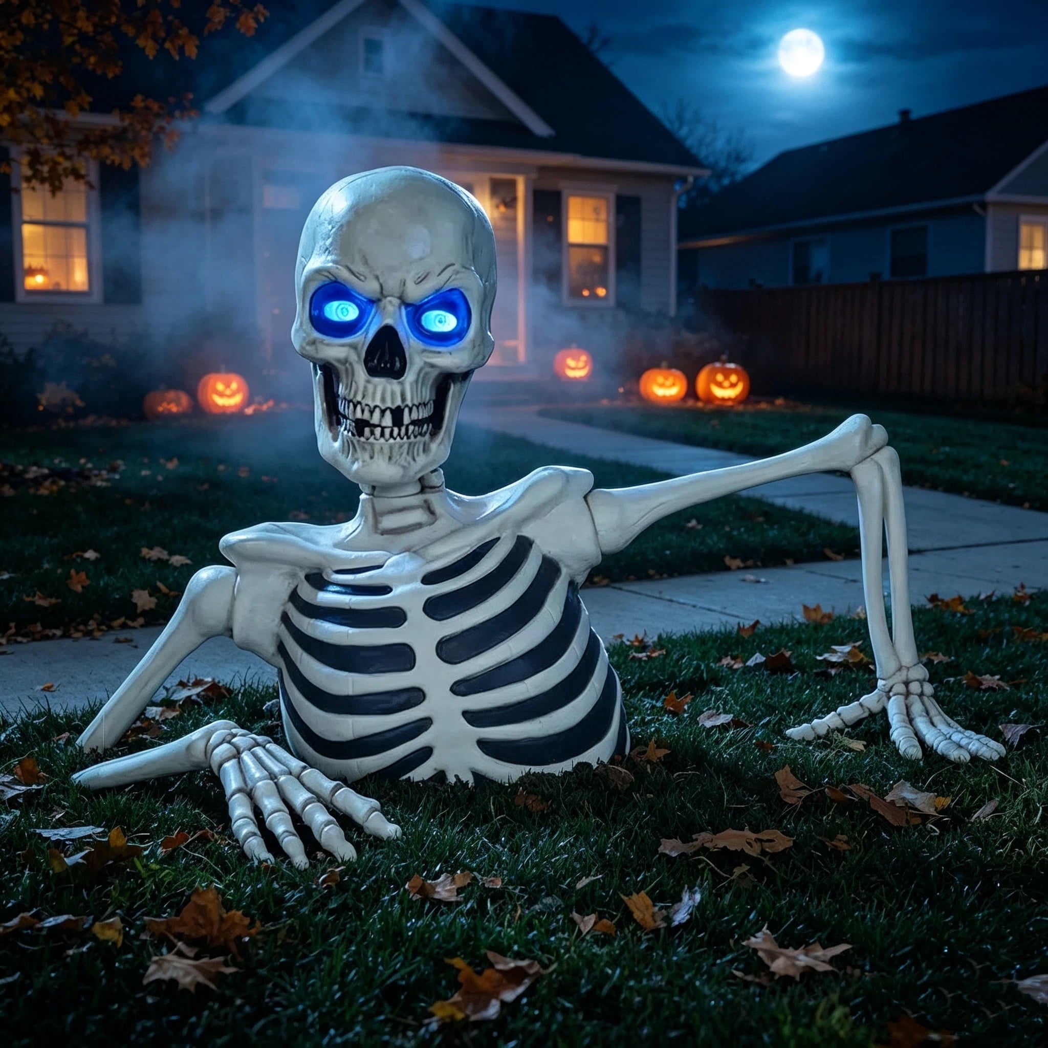 CrypticCrops Clearance Halloween Decorations Skeletons, Giant Ground Breaking Skeleton with LCD Eyes, Spooky Haunted Home Halloween Decorations Outdoor for Yard, Patio & Front Porch