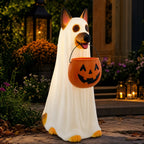CrypticCrops Clearance! Halloween Ghost Dog Statue with Pumpkin Candy Bowl, 14" LED Ghost German Shepherd Blow-Molded Figurine Outdoor, Halloween Candy Holder Decoration Gift for Porch Yard Patio Indoor