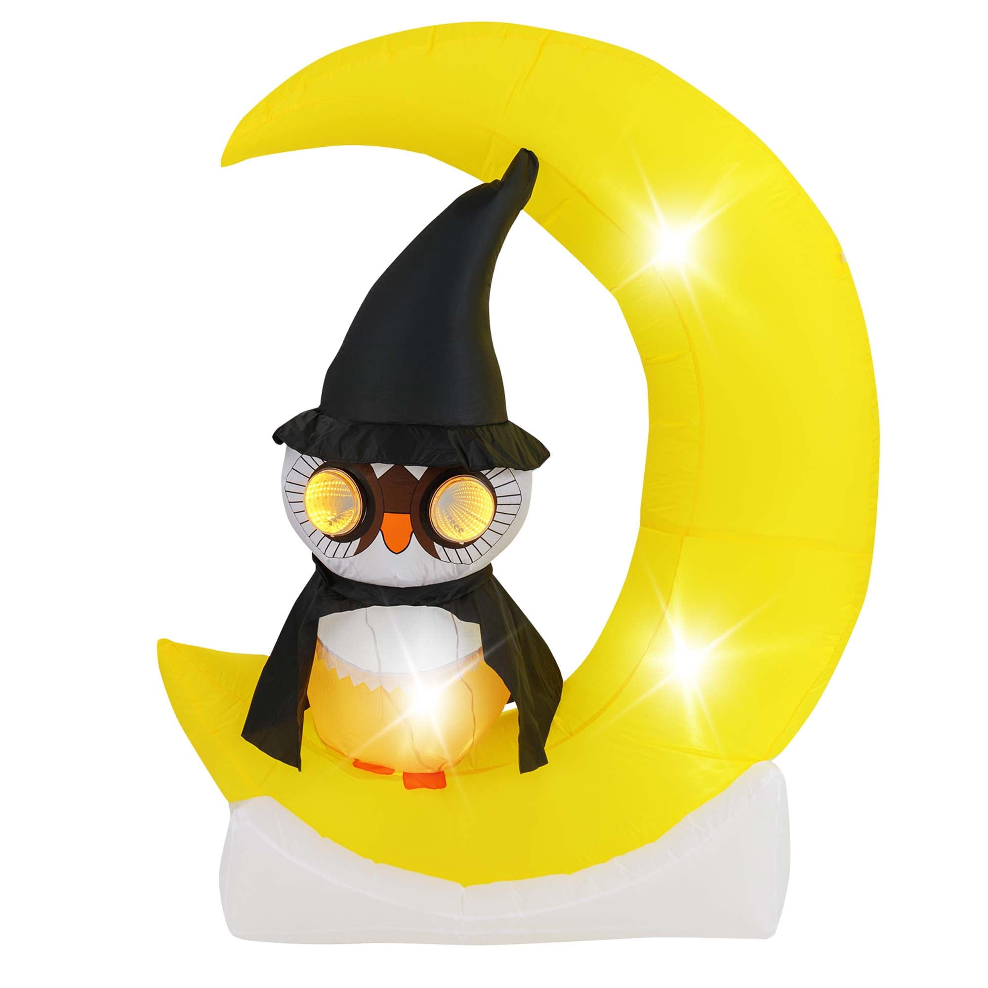Costway 4.3 x 5.1 ft Inflatable Owl on Moon LED Lighted Halloween Decoration w/ Large Moon & Wizard Owl w/ Stakes & Sandbags