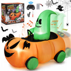 2.6ft Halloween Inflatable with Music and Lights,Remote Control Pumpkin Ghost Car,Blow ups Rc Car,Indoor Outdoor,Orange Green