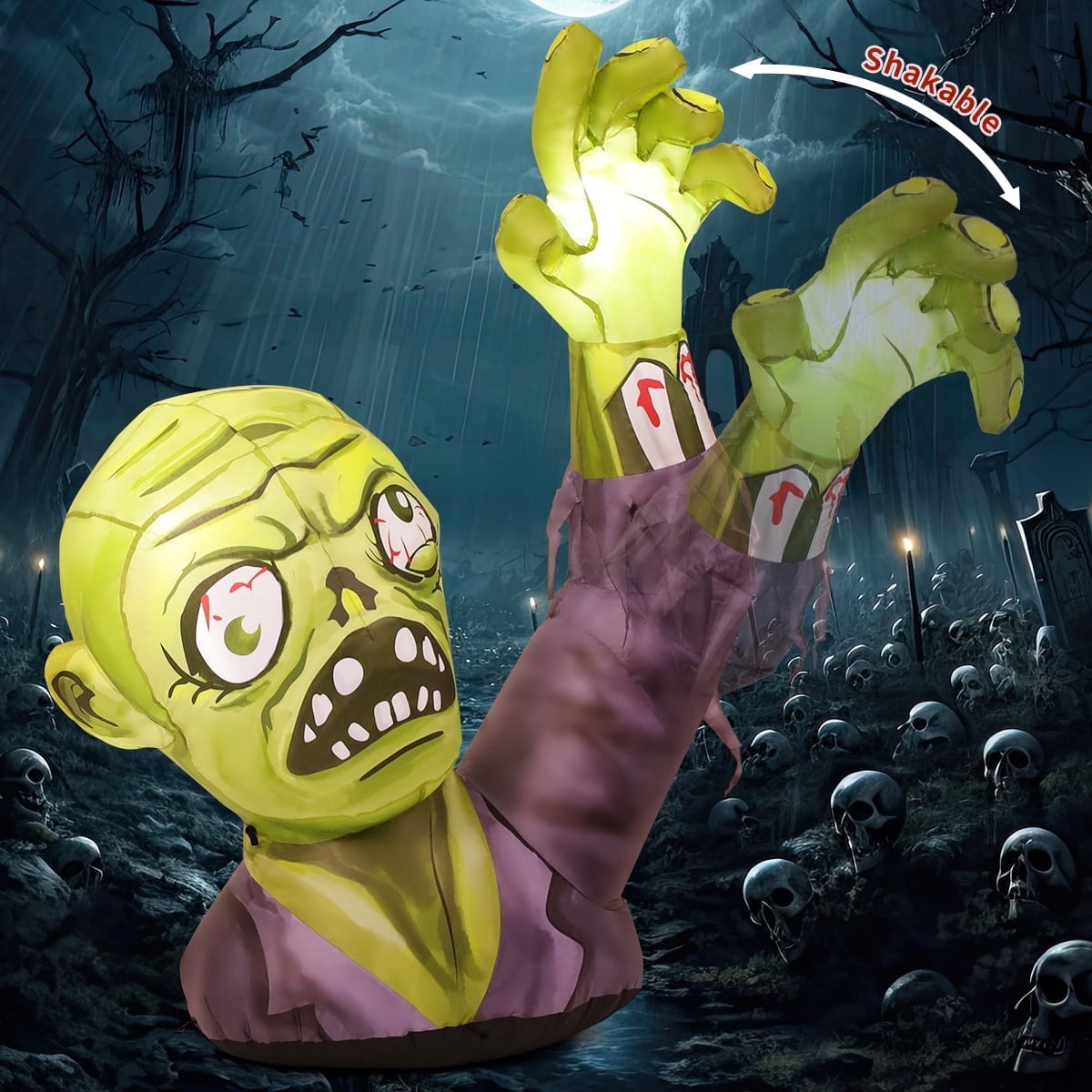 Halloween Inflatable 5 FT Zombie Inflatable Shaking Hands, Zombie Inflatable Halloween Decorations Scary Halloween Blow Ups with LED Lights, Halloween Inflatables Clearance for Holiday/Party
