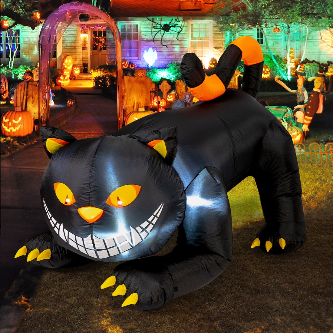 Halloween Inflatable 6 FT Black Cat Inflatable Moving Head, Scary Halloween Decorations Black Cat with LED Lights Built-in, Halloween Outdoor Decorations Clearance for Holiday/Party/Yard/Garden