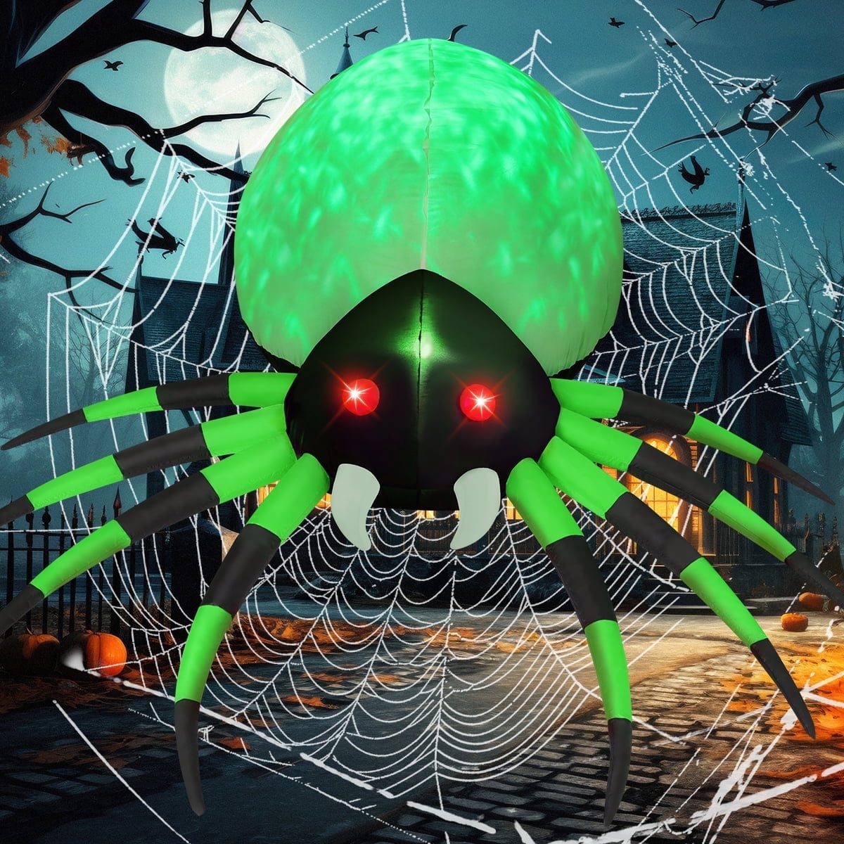Halloween Inflatable 8 FT Halloween Blow Up Spider, Halloween Inflatables Spider Giant Spider Inflatable with LED Lights Built-in, Outdoor Halloween Decorations Clearance for Halloween/Holiday