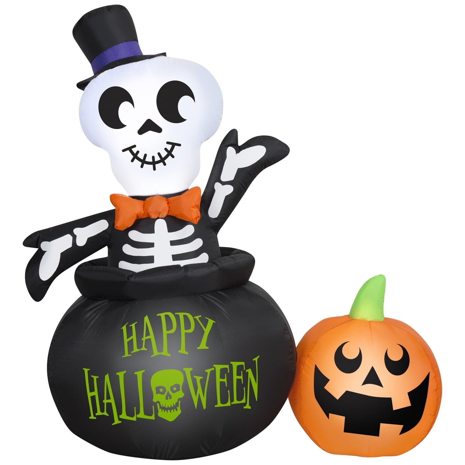 Halloween Inflatable Skeleton in Cauldron, 4 ft Tall, Multi