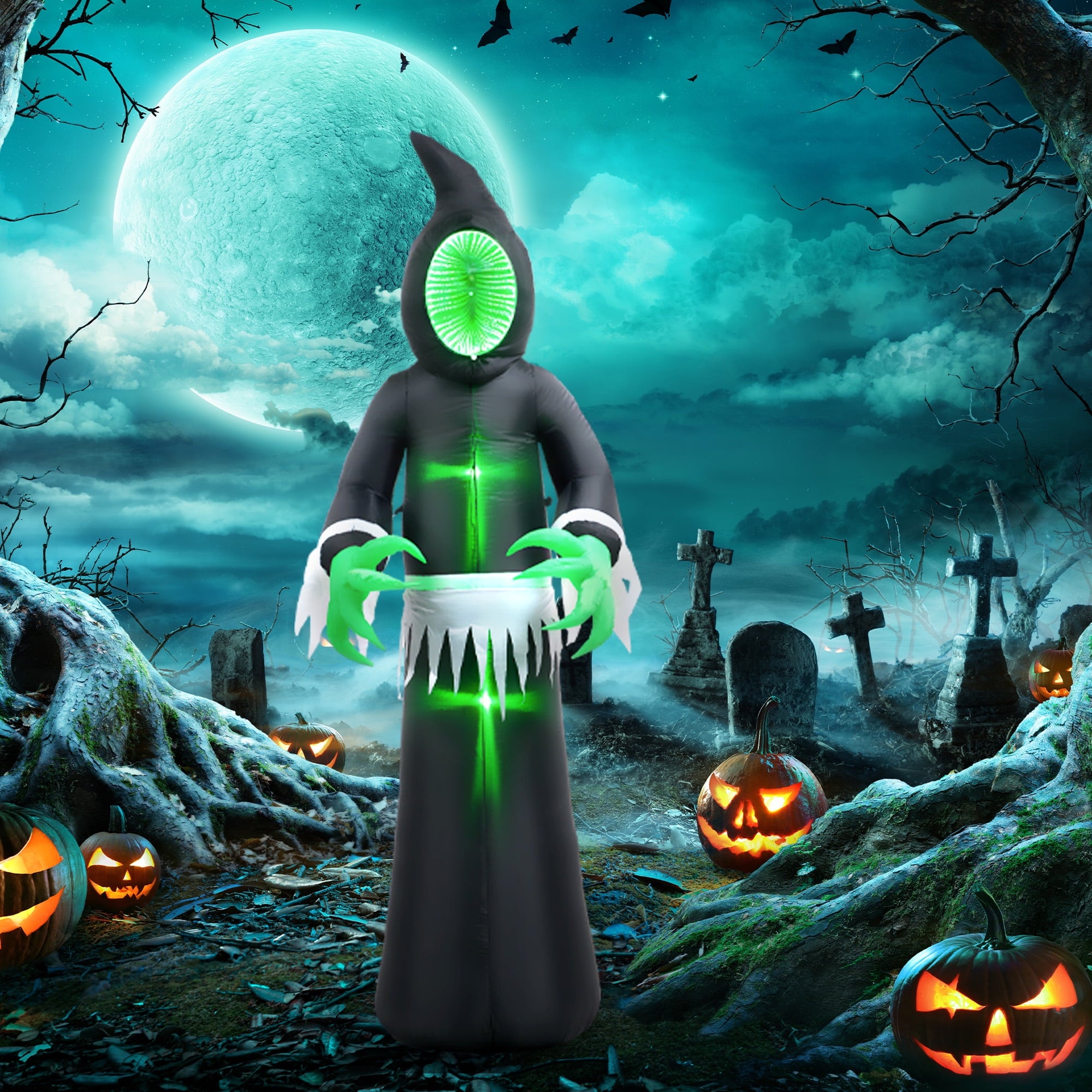 HOMCOM 8ft Inflatable Halloween Mirror Face Ghost, Outdoor LED Display