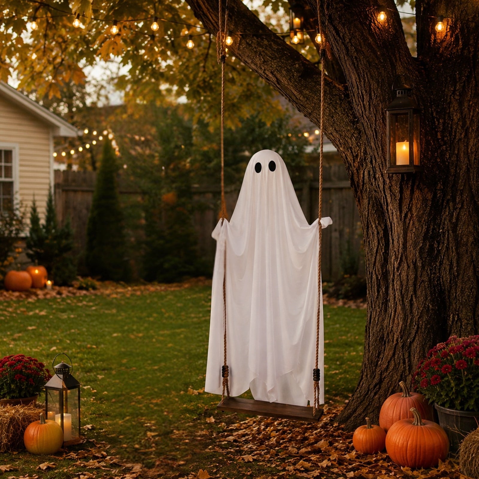 CrypticCrops Halloween 6 ft Hanging Swing Ghost with Remote Control and Lights, Outdoor , Outdoor Decor Spooky Cute Ghosts Decoration Flying Props for Tree Porch Yard Garden Lawn House