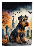 Halloween Airedale Terrier Dog House Flag 28x40IN Double-Sided Polyester Decorative Sleeve Pole Flag for Outdoor Home Garden