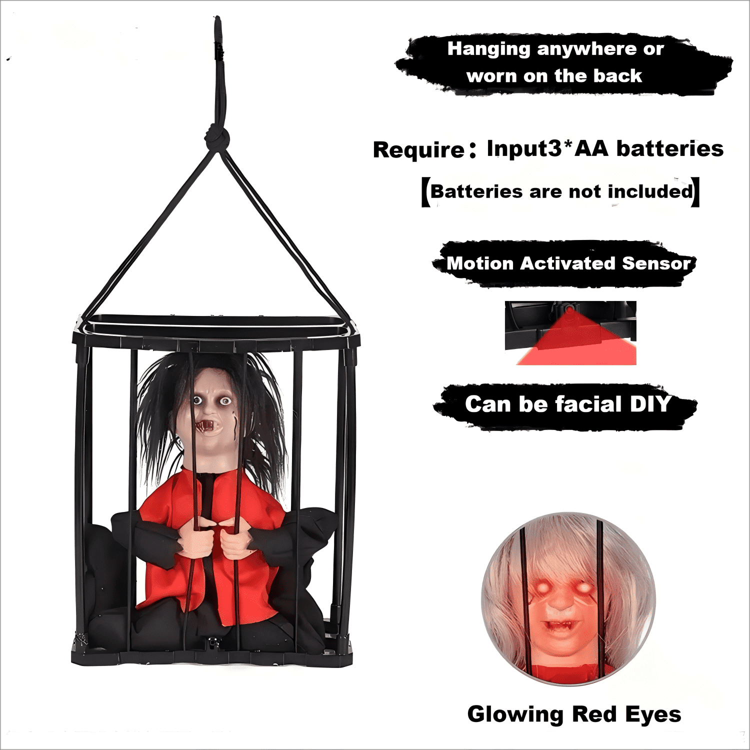 Halloween Animated Decorations, Halloween Decor Prop Scary Haunted Doll Horror with Red Lighting Eyes Spooky Sounds & Motion Sensor for Home Indoor Outdoor