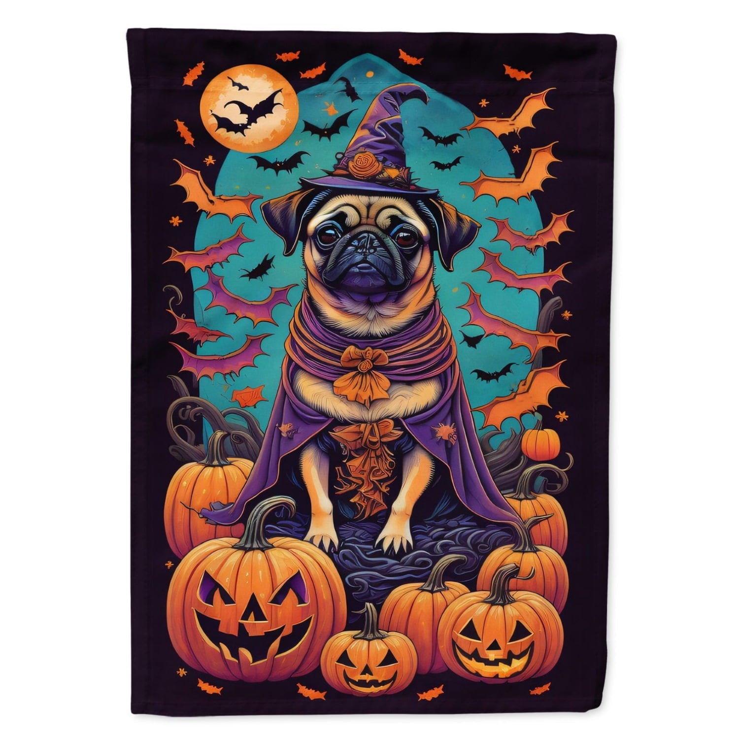 Halloween Pug Dog House Flag 28x40IN Double-Sided Polyester Decorative Sleeve Pole Flag for Outdoor Home Garden
