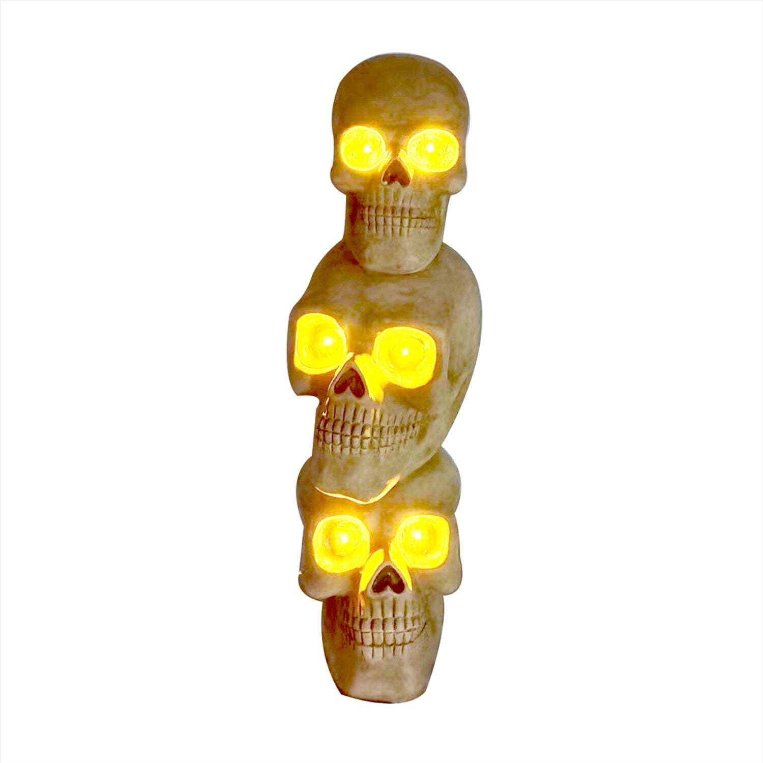 37" Skull Stack Statue with LED Eyes, Halloween Decor, HHMG036-1SKL-NAT