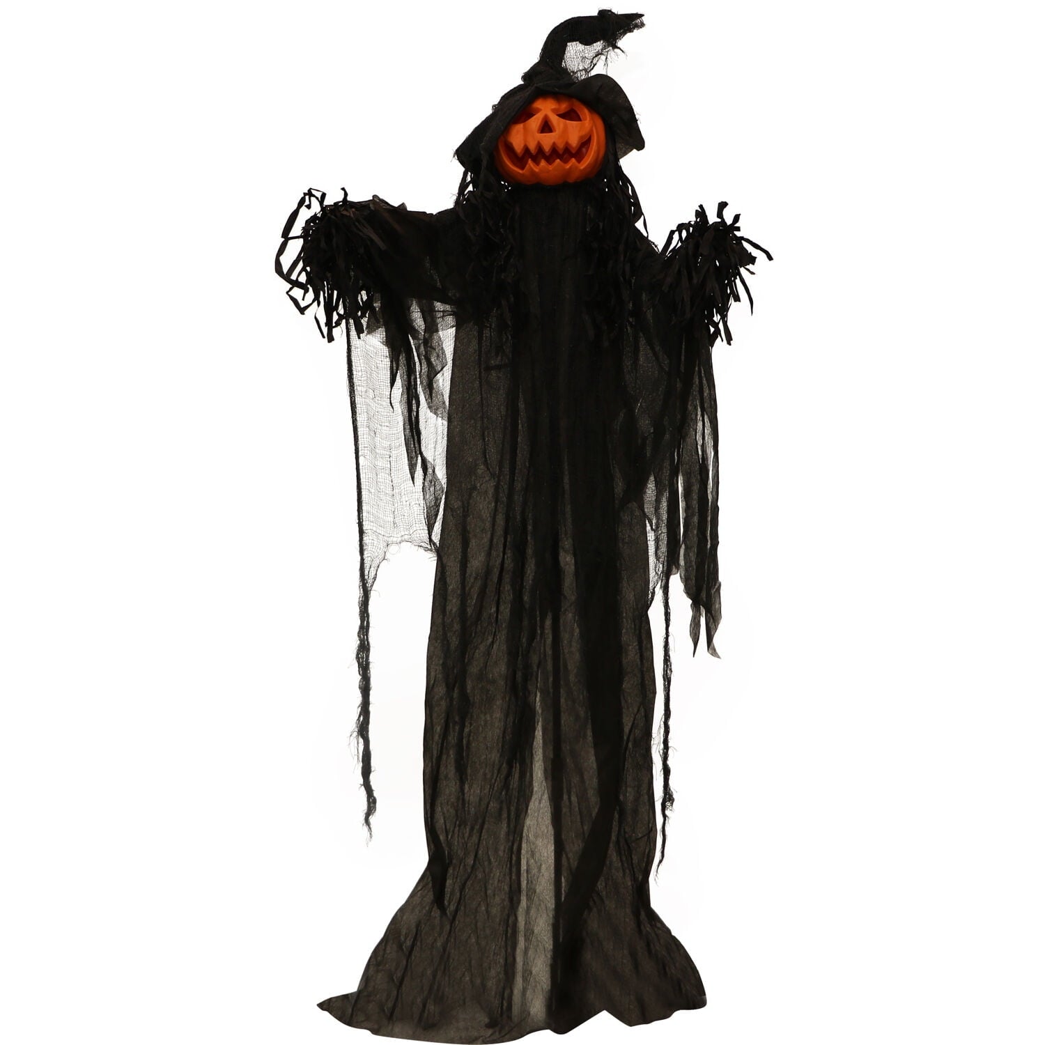 5.6-ft. Animatronic Pumpkin, Indoor/Outdoor Halloween Decoration, Multicolor LED Eyes, Poseable, Gourdy