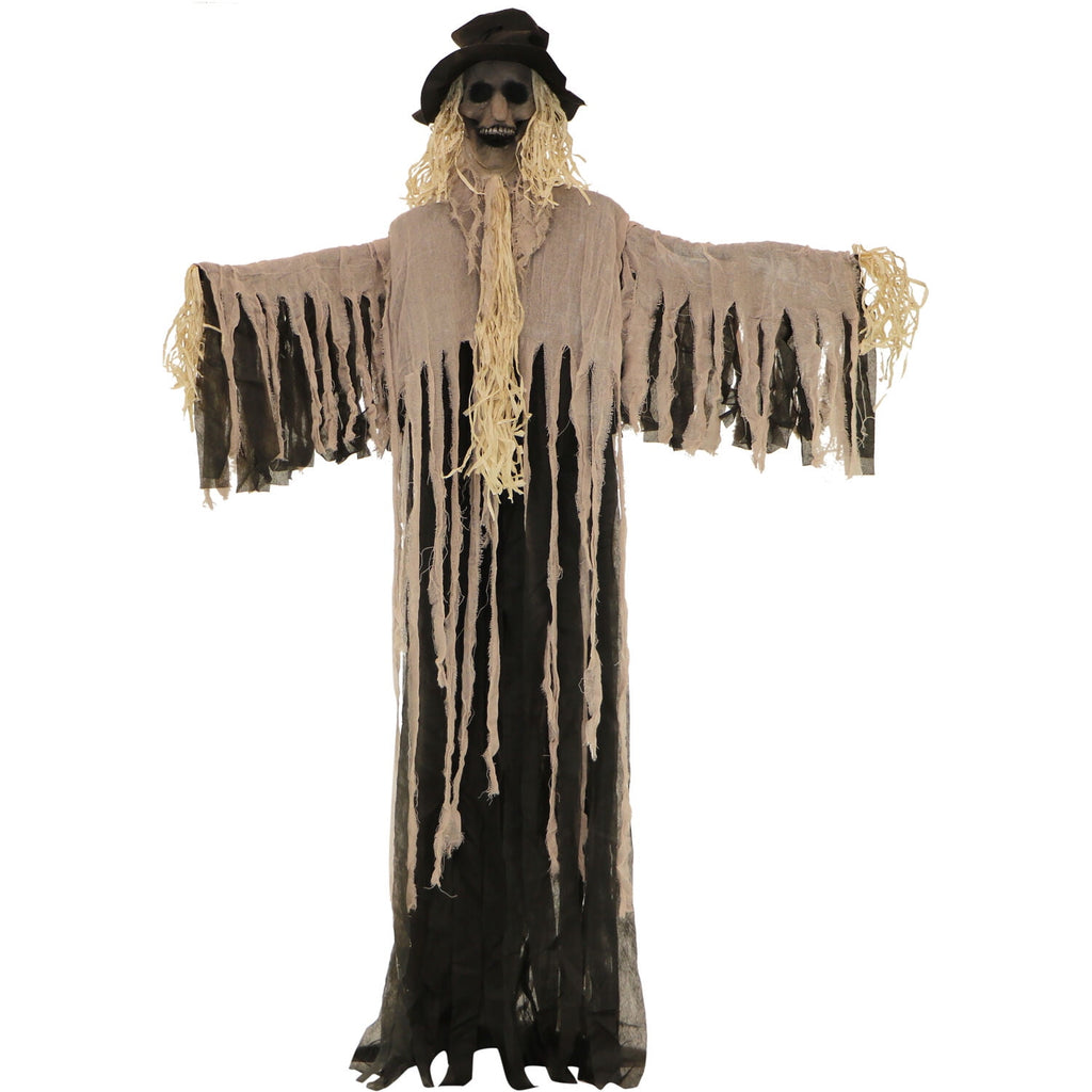 CrypticCrops 6 ft Standing Halloween Scarecrow Yard Decoration with LED Green Eyes, HHSCR-5FLS