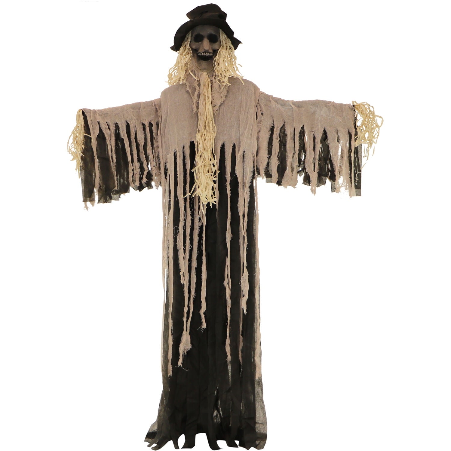 CrypticCrops 6 ft Standing Halloween Scarecrow Yard Decoration with LED Green Eyes, HHSCR-5FLS