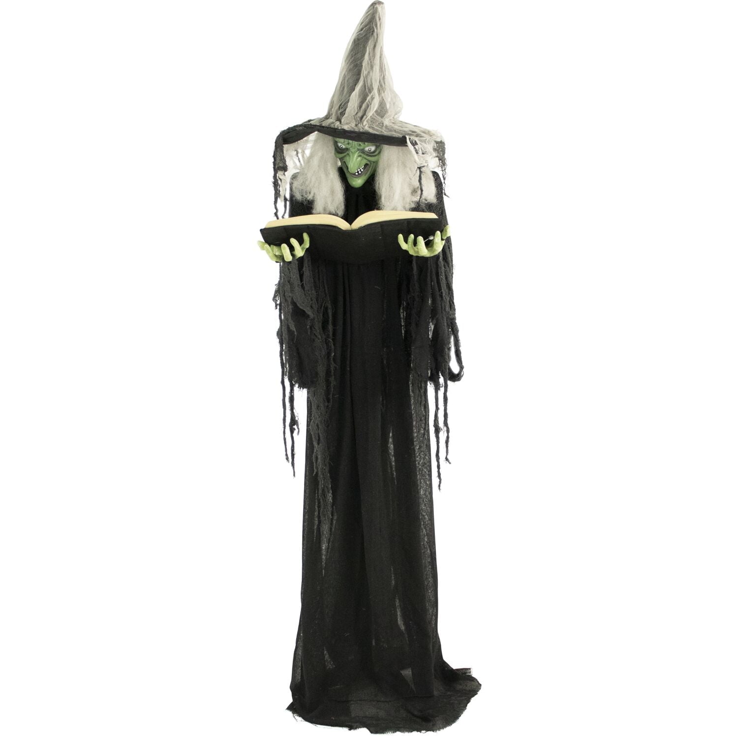5.5 ft Poseable Witch with Spell Book, Lights and Sound, Indoor/Covered Outdoor Halloween Decoration, HHWITCH-9FLS