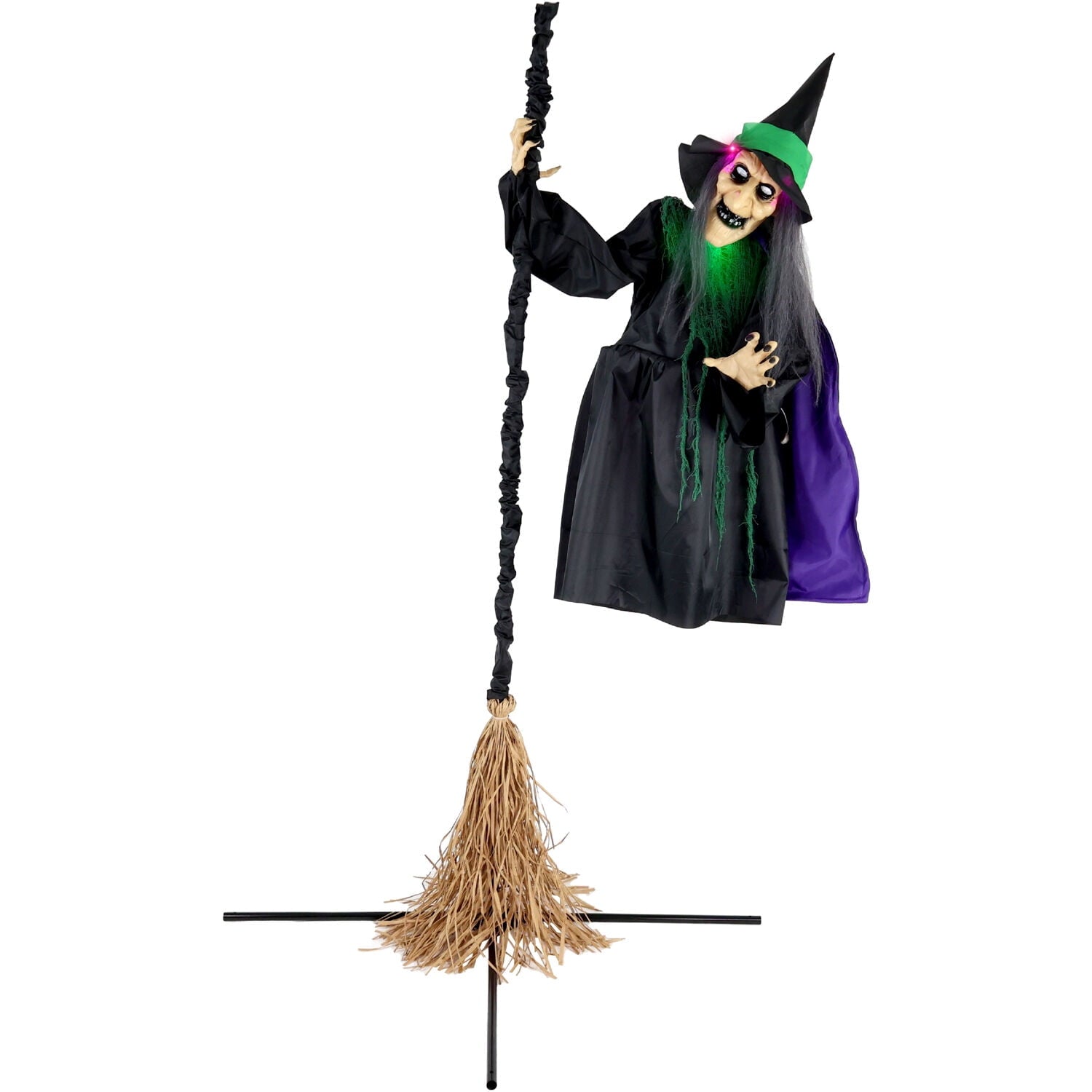 6 ft Touch-Activated Mounted Flying Witch Halloween Animatronic, HHWITCH-52FLS