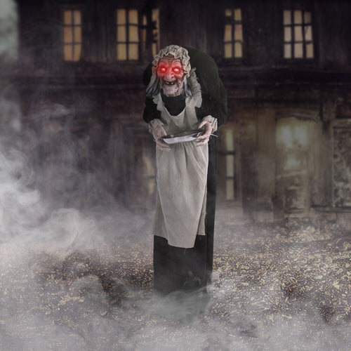 5 ft Life-Size Animatronic Indoor/Covered Outdoor Zombie Maid Halloween Decoration, HHLADY-4FLSA