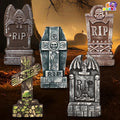 17" Halloween 5 Pack Tombstone Decorations, Foam RIP Graveyard Signs Cemetery Headstones Scary Outdoor Indoor Halloween Decor with 12 Metal Stakes for Easy Set Up, Waterproof for Garden Lawn