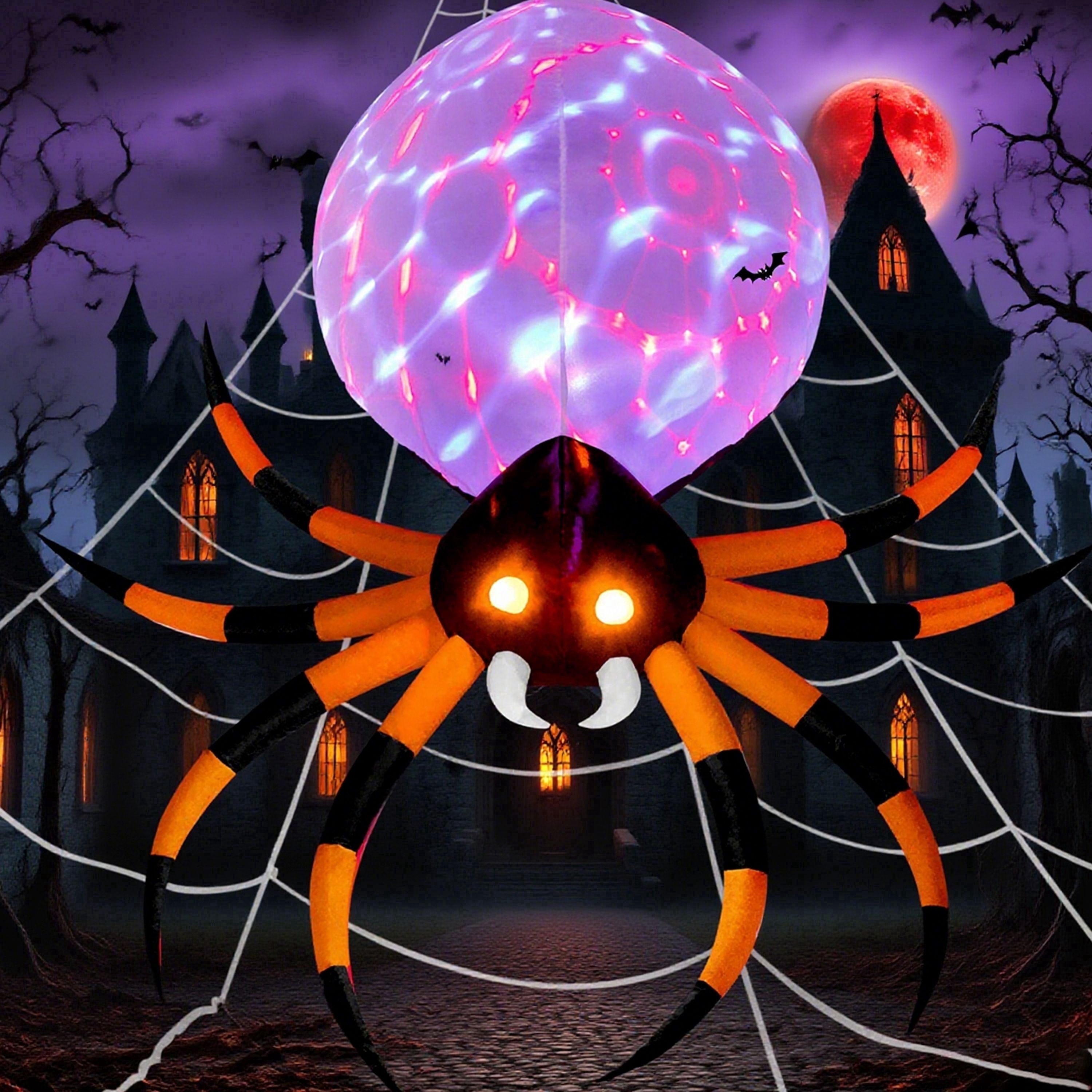8 FT Halloween Inflatables Spider with Rotating Colorful Light,Light Up Spider with Orange Eyes Halloween Blow up Yard Decorations,Outdoor Halloween Decor