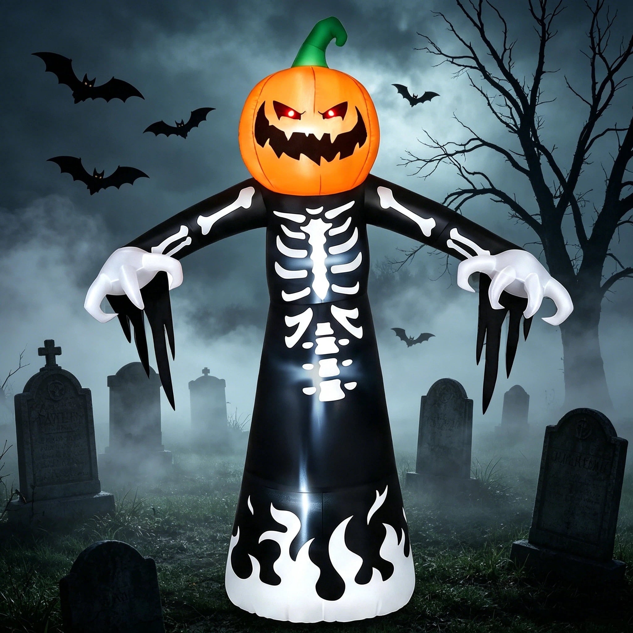 9 ft Halloween Inflatables Pumpkin Skeleton Decorations with Built-in LED Lights,Large Blow Up Decoration for Yard Lawn Garden Indoor Outdoor, Pumpkin Skeleton Inflatable Decoration