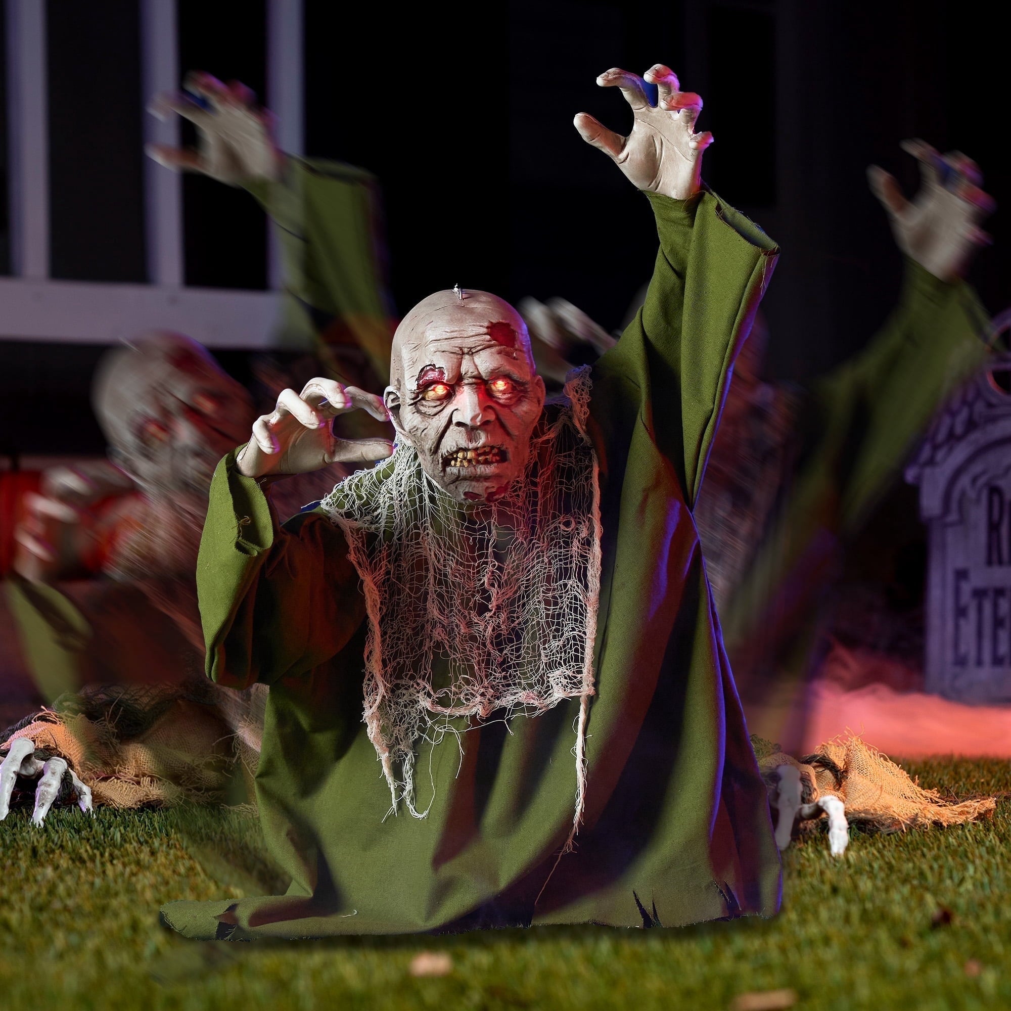 Halloween Groundbreaker Animated Halloween Decorations Zombie with Crawling Creepy Animatronic Decorations with Movable Arms,Outdoor Scary Halloween Yard Decorations