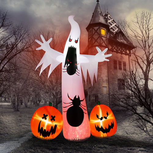 12' Halloween Inflatables Outdoor Halloween Decoration Giant Ghost with 2pcs Pumpkin Blow up Decor