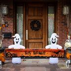 Large Hallowee Inflatable-8FT White Ghosts with Orange Banner Print Happy Halloween LED Lights Outdoor Halloween Decorations Blow Up Decoration for Halloween Party, Yard, Garden, Lawn