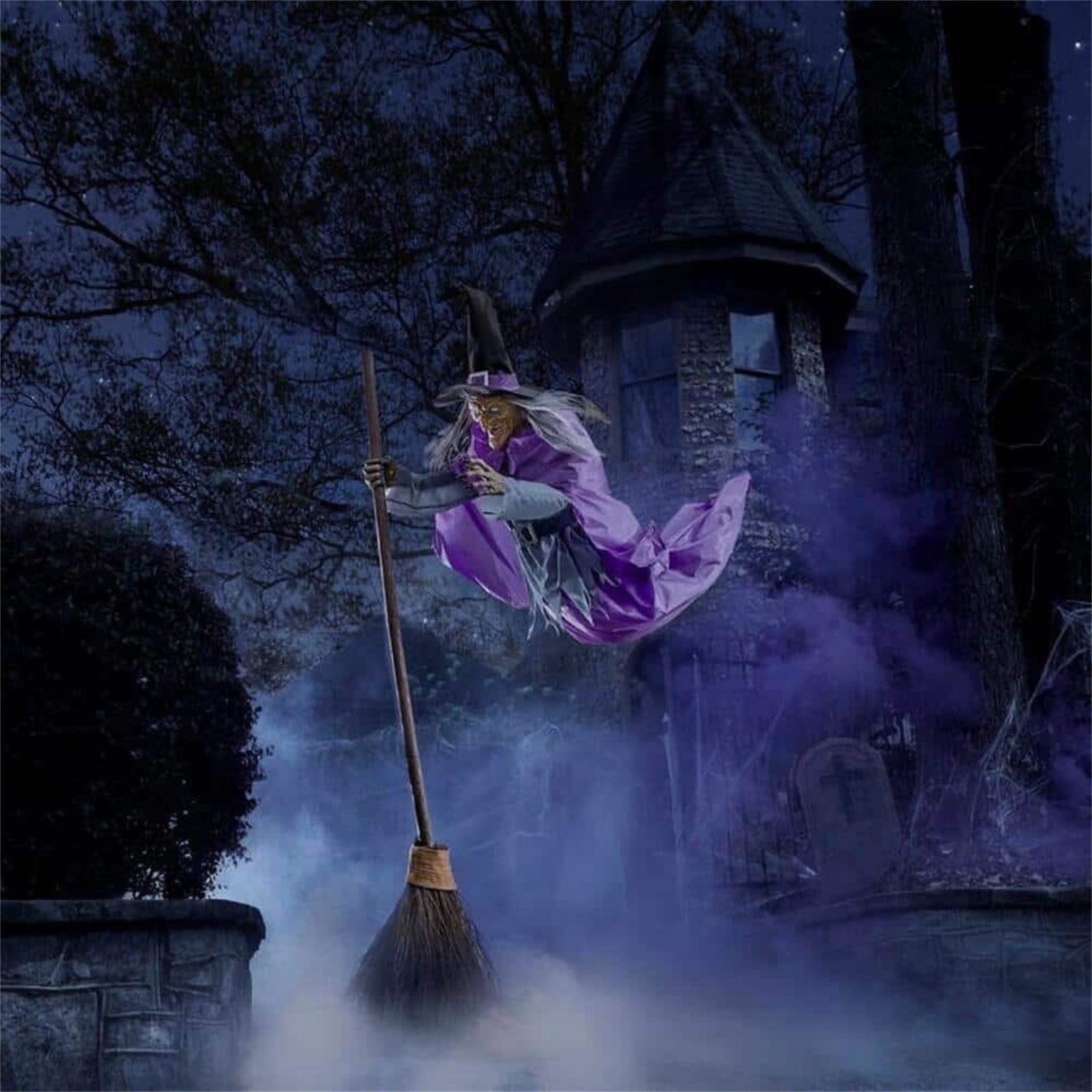 Halloween Decorations Outdoor - 180cm Animated Hovering Witch Animatronics - Sound & Touch Activated Sensor - Scary Props House Decor for Garden Yard Lawn Outside Indoor Decoration