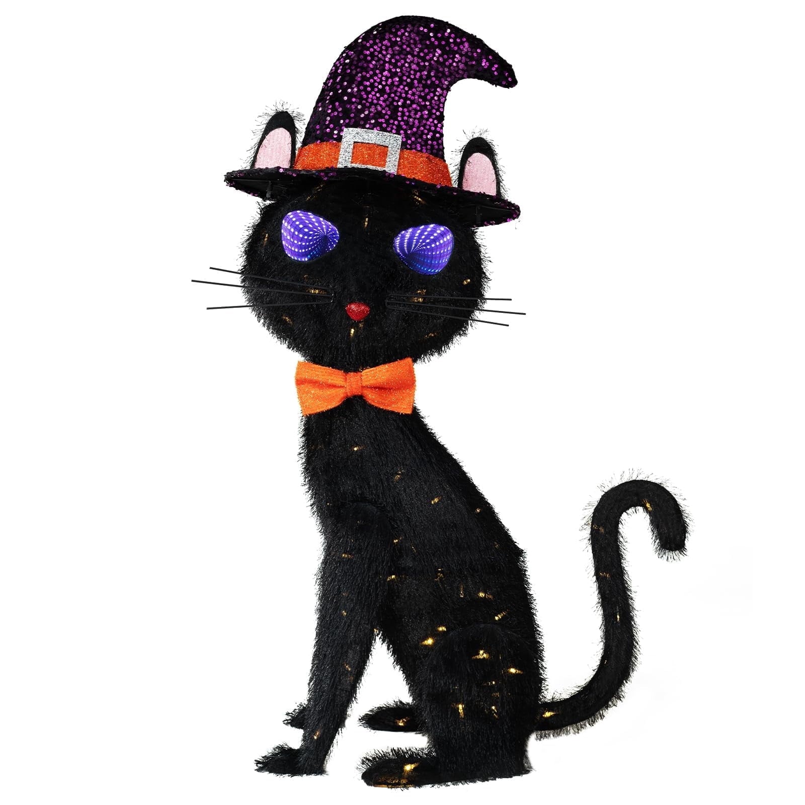 MARACOL 3.5FT Black Cat Halloween Decor, Animated Eyes Scary Halloween Cat Decor with Witch Hat, Light-Up Black Cat with 125 LED for Outdoor Indoor Yard Porch Lawn Garden