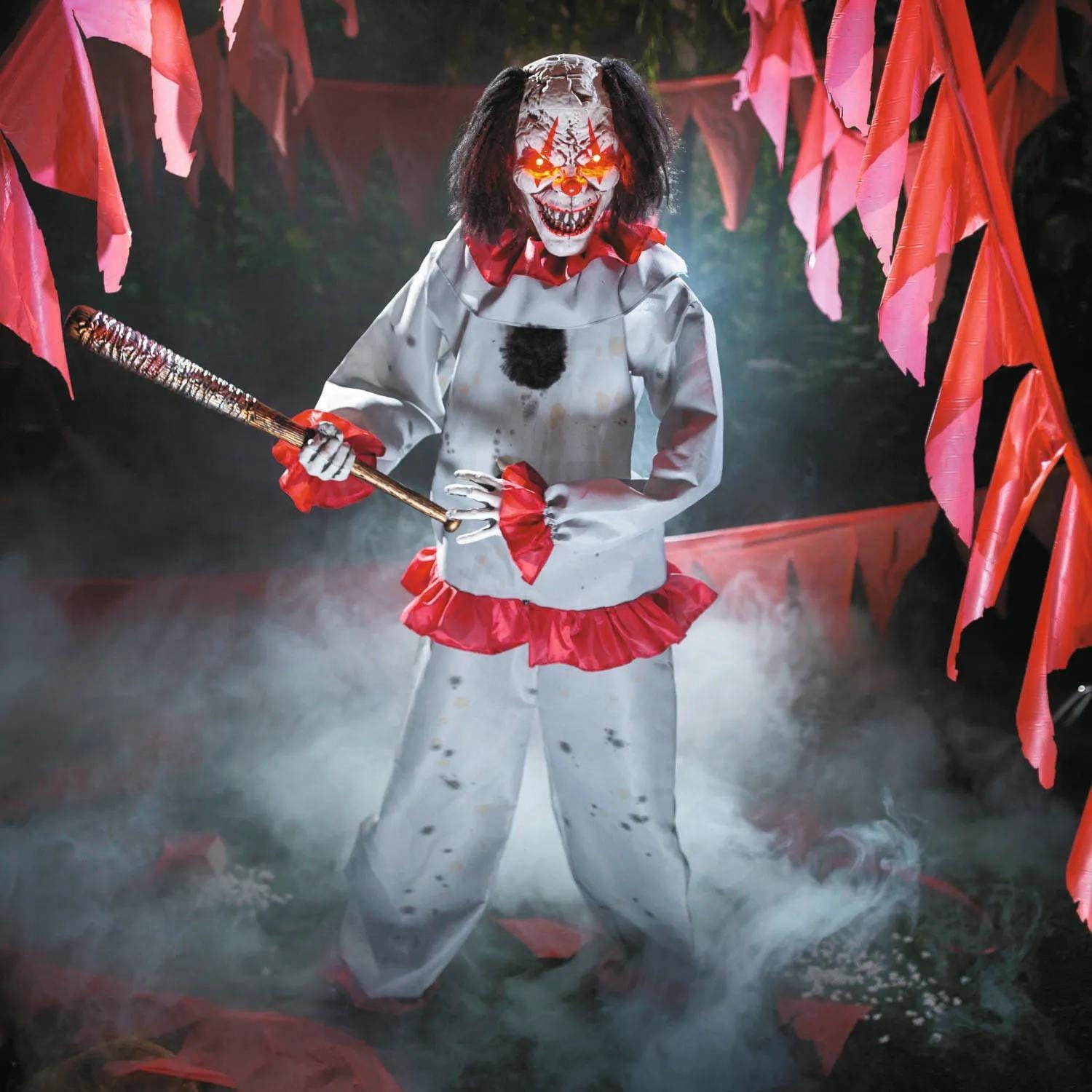 5 Ft. 8 3/4" Animated Standing Clown with Baseball Bat Halloween Decoration