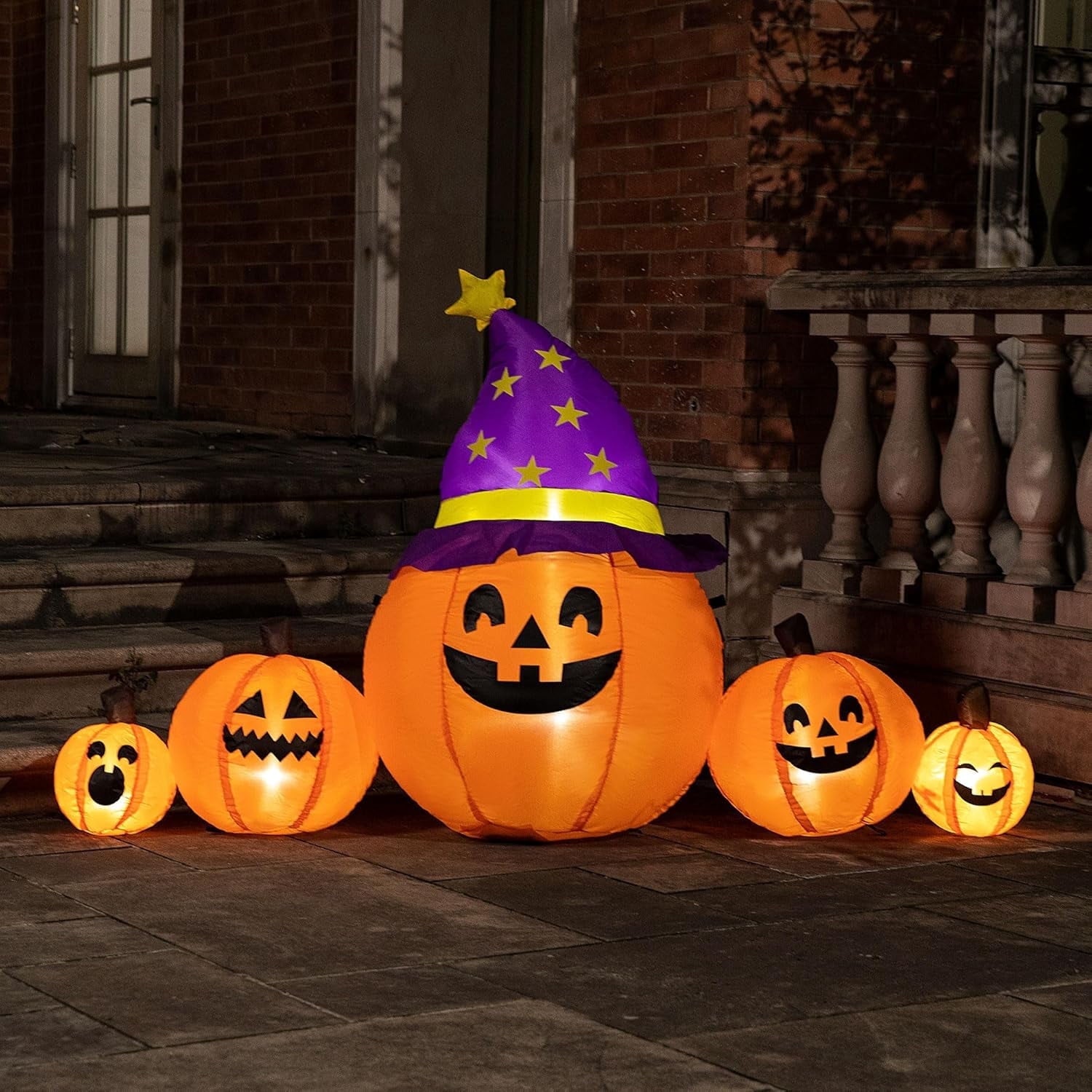 SPECSTAR 6ft Long Halloween Inflatable LED Lighted Pumpkin Family Blow up Outdoor Lawn Yard Decoration