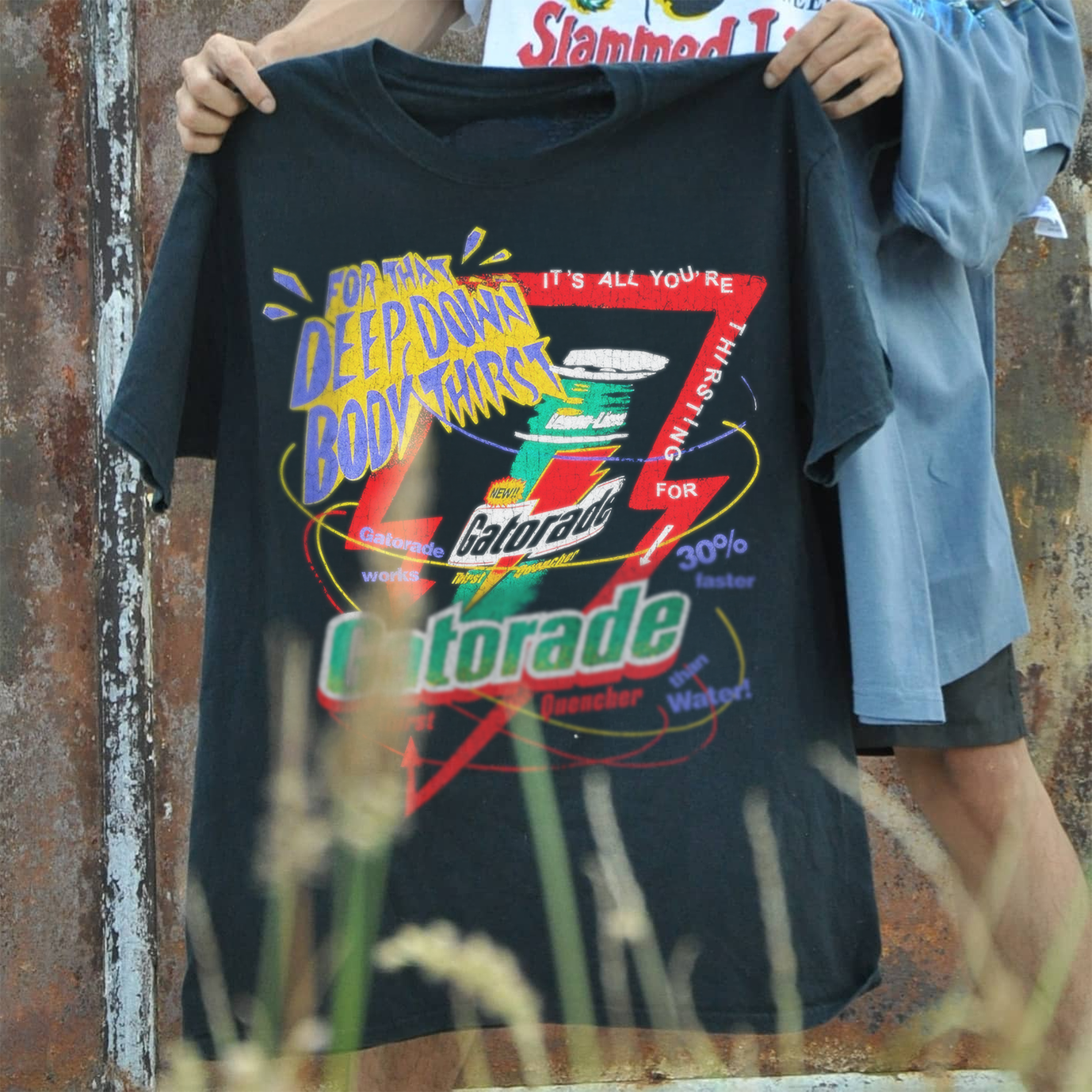 90s Thirst Quencher Gatorade Rare Washed Black T-Shirt