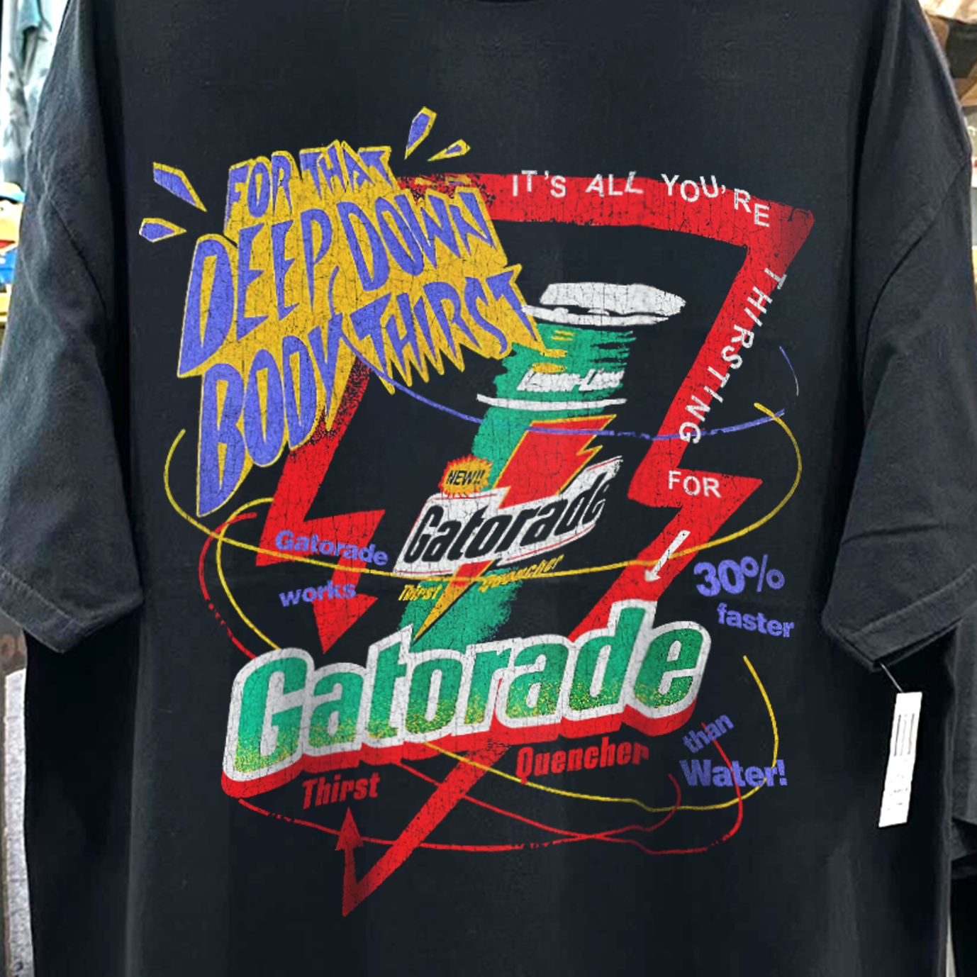 90s Thirst Quencher Gatorade Rare Washed Black T-Shirt