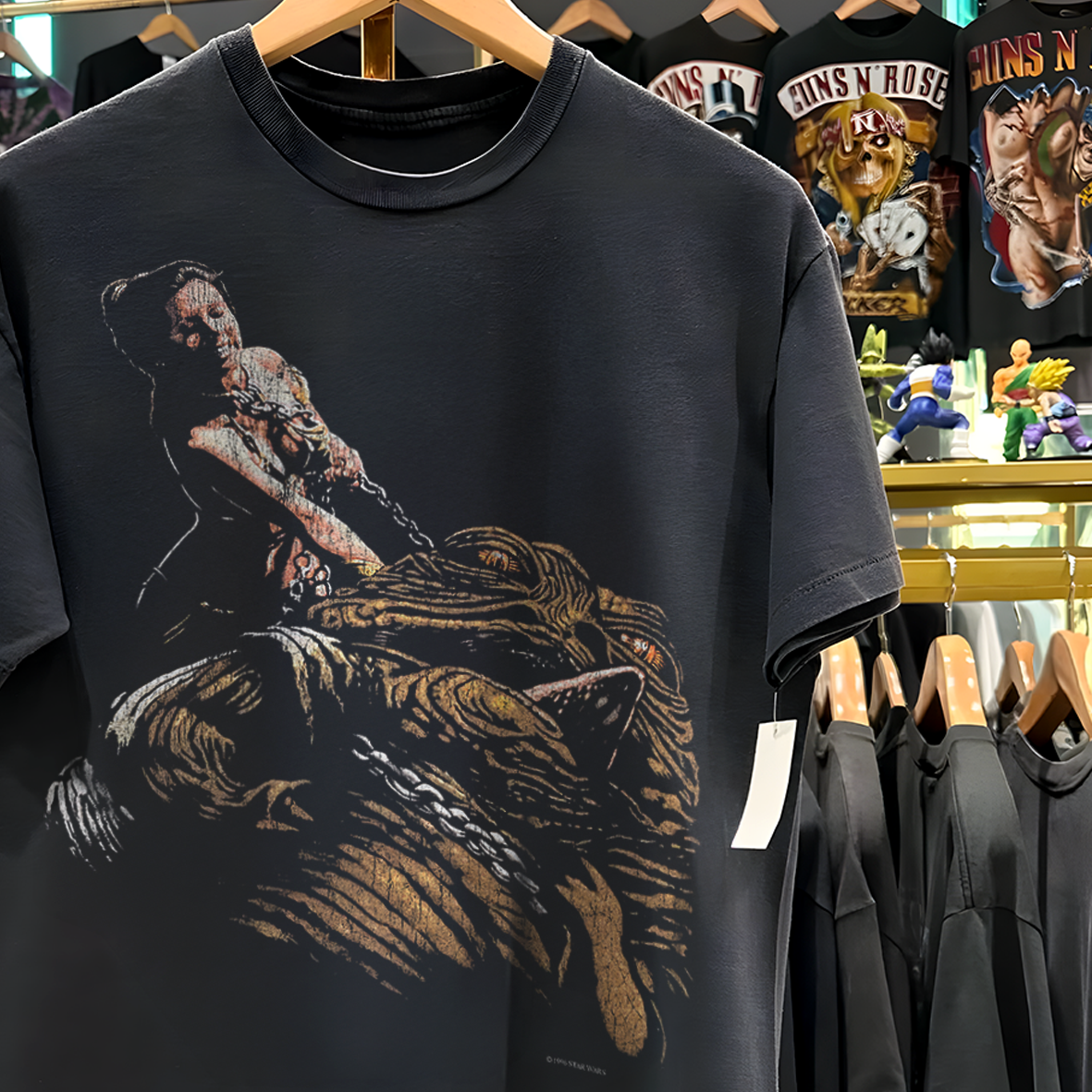 1996 Princess Leia And Jabba The Hutt Rare Star Wars Promo Washed Black T-Shirt