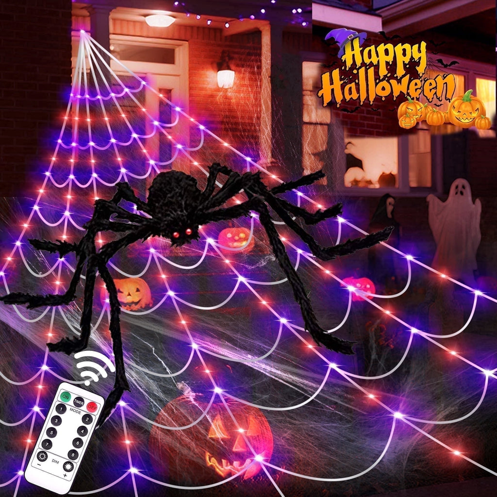 CrypticCrops Scidweet Outdoor, 350 LED Halloween Spider Web Lights with 79" Giant Spider for Home Garden Yard Decor