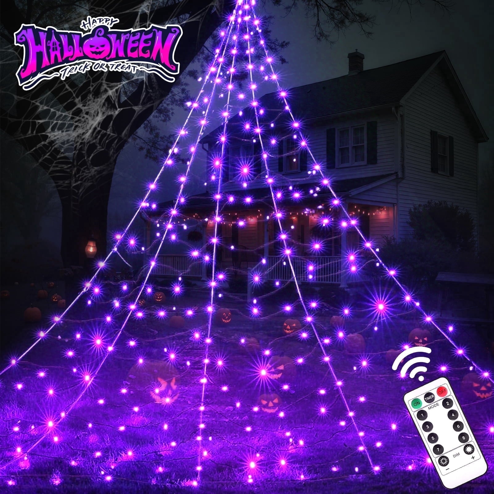 Scidweet Halloween Decorations Outdoor, 500 LED Halloween Giant Spider Web Lights for Garden Yard Porch Home Decor, Purple White