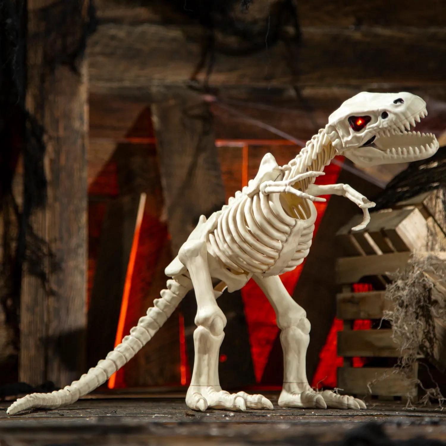 15 1/2" Animated Light-Up Tyrannosaurus Rex Skeleton Halloween Decoration - One Size