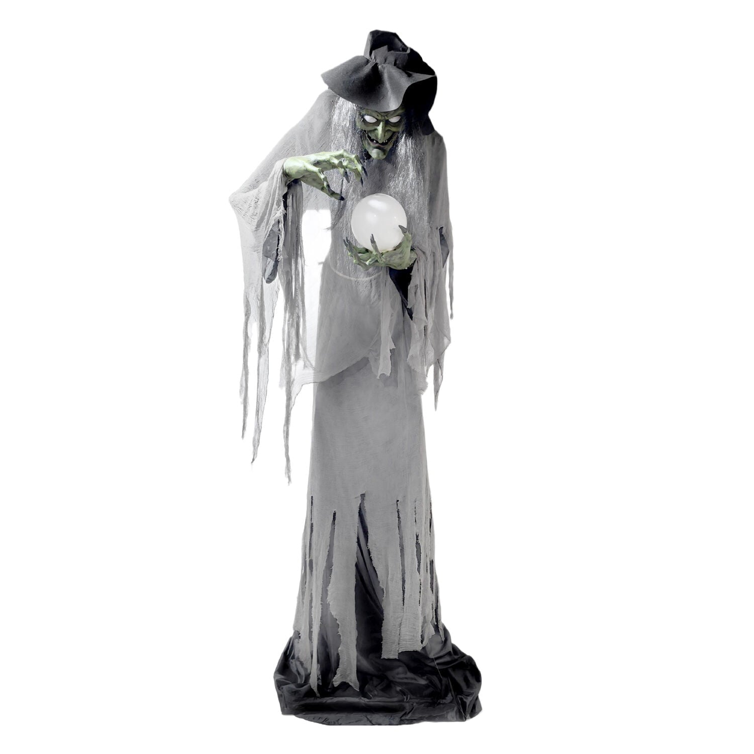 Towering Witch Halloween Animatronic with Glowing Eyes & Magic Ball, 9.8-Ft