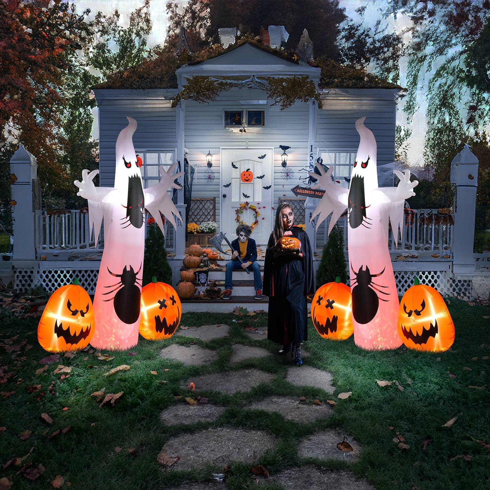 12 ' Halloween Ghost & Pumpkin Outdoor Halloween Inflatables for Patio Garden Decor,1 Pcs