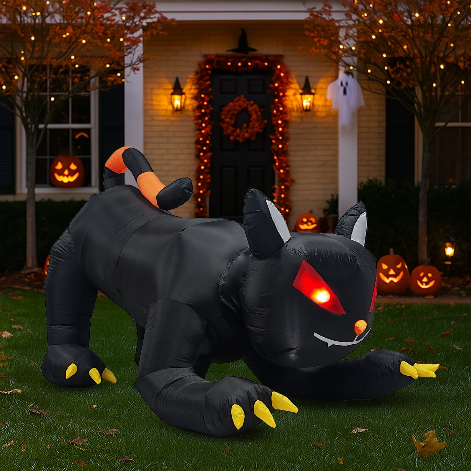 6.5' Halloween Black Cat Inflatable Moving Head, Halloween Decorations Blow Up Yard Decor Built-in LEDs for Holiday Party