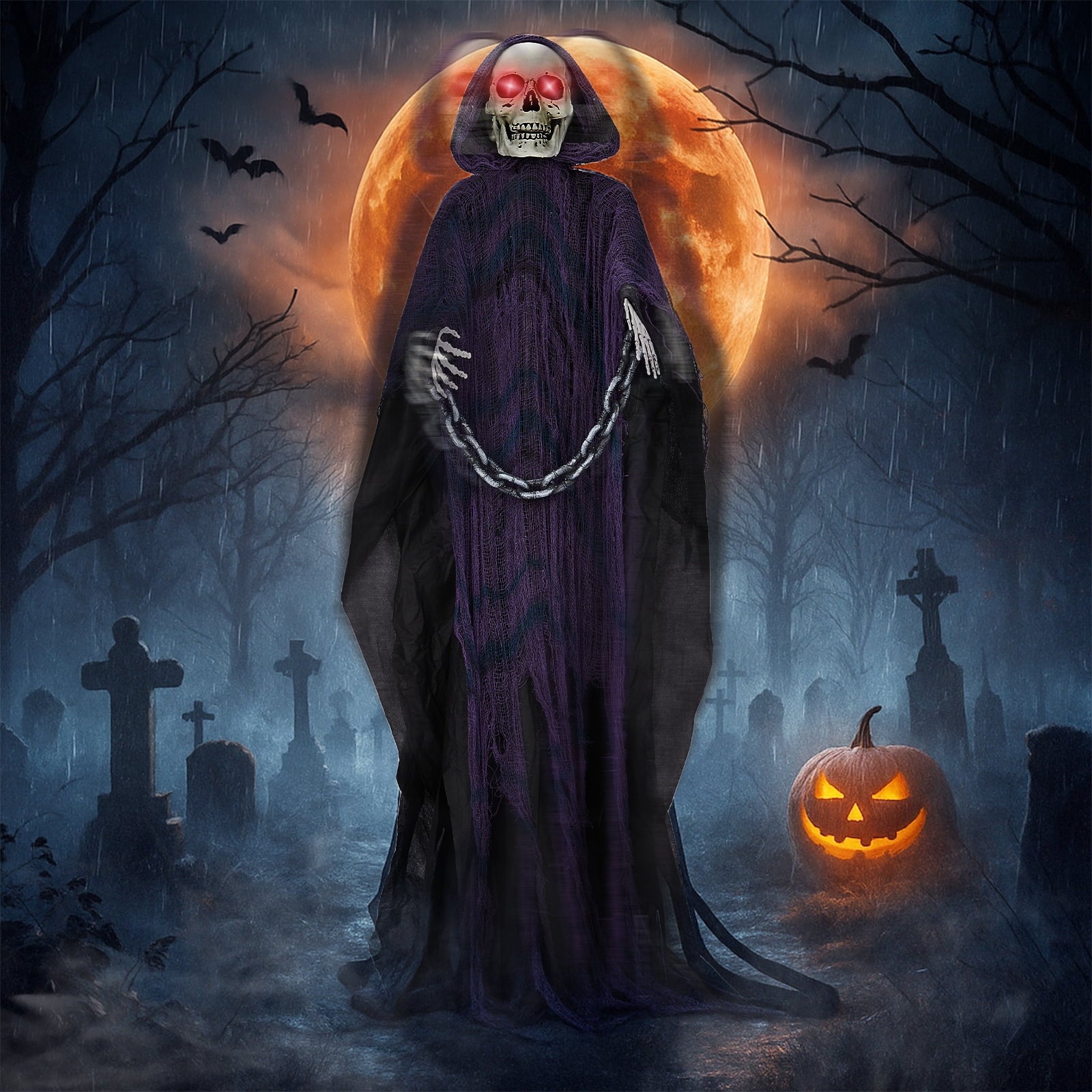 6' Halloween Decorations Animatronics Grim Reaper, Sound-Actived Party Deco for Garden Yard Lawn