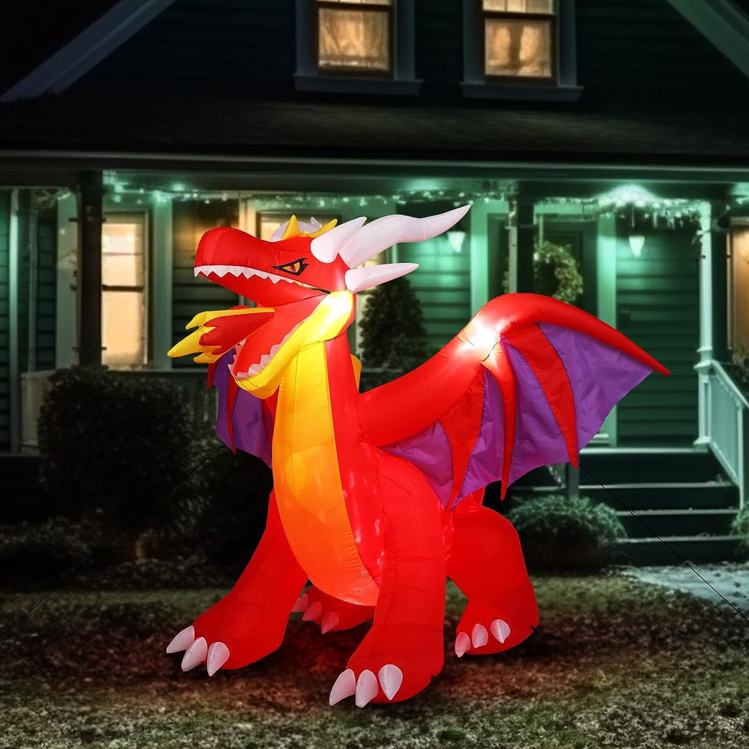 VINGLI 6FT Tall Halloween Inflatables Outdoor Decorations, Blow Up Scary Fire-Breathing Dragon Halloween Yard Decorations, Built-in LED Lights Décor for Indoor Home Party Garden Lawn Store