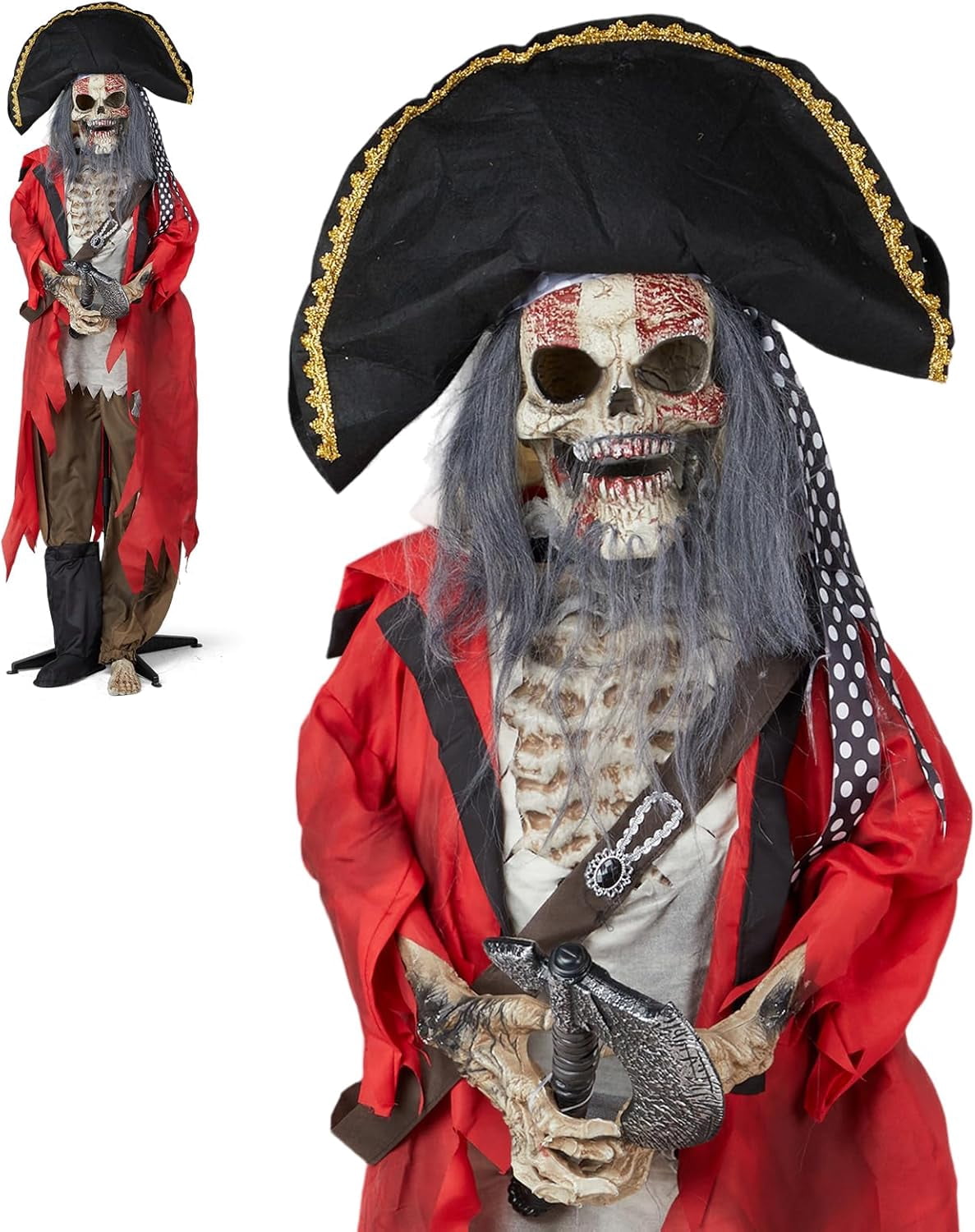 VINGLI 6.3FT Halloween Decor Animatronics Outdoor Decorations with Voice Control for Indoor Party Prop, Outdoor Lawn Patio Yard Decor House Garden, Pirate