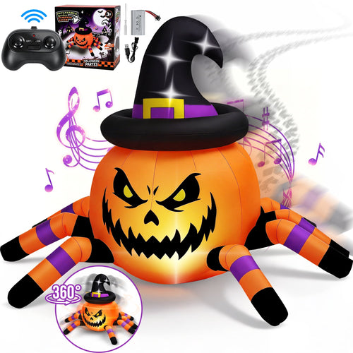 CrypticCrops 2.6ft Halloween Inflatable with Music and Lights,Remote Control Pumpkin Ghost Car,Blow ups Rc Car,Indoor Outdoor,Orange Green