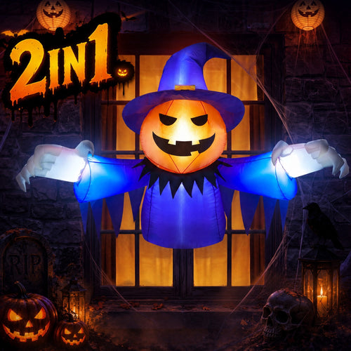 2-in-1 Halloween Inflatable Pumpkin Ghost,4 FT Halloween Window Decoration, Blow Up Outdoor Halloween Decor for Yard, Garden, Lawn, Porch,Indoor Outdoor Party